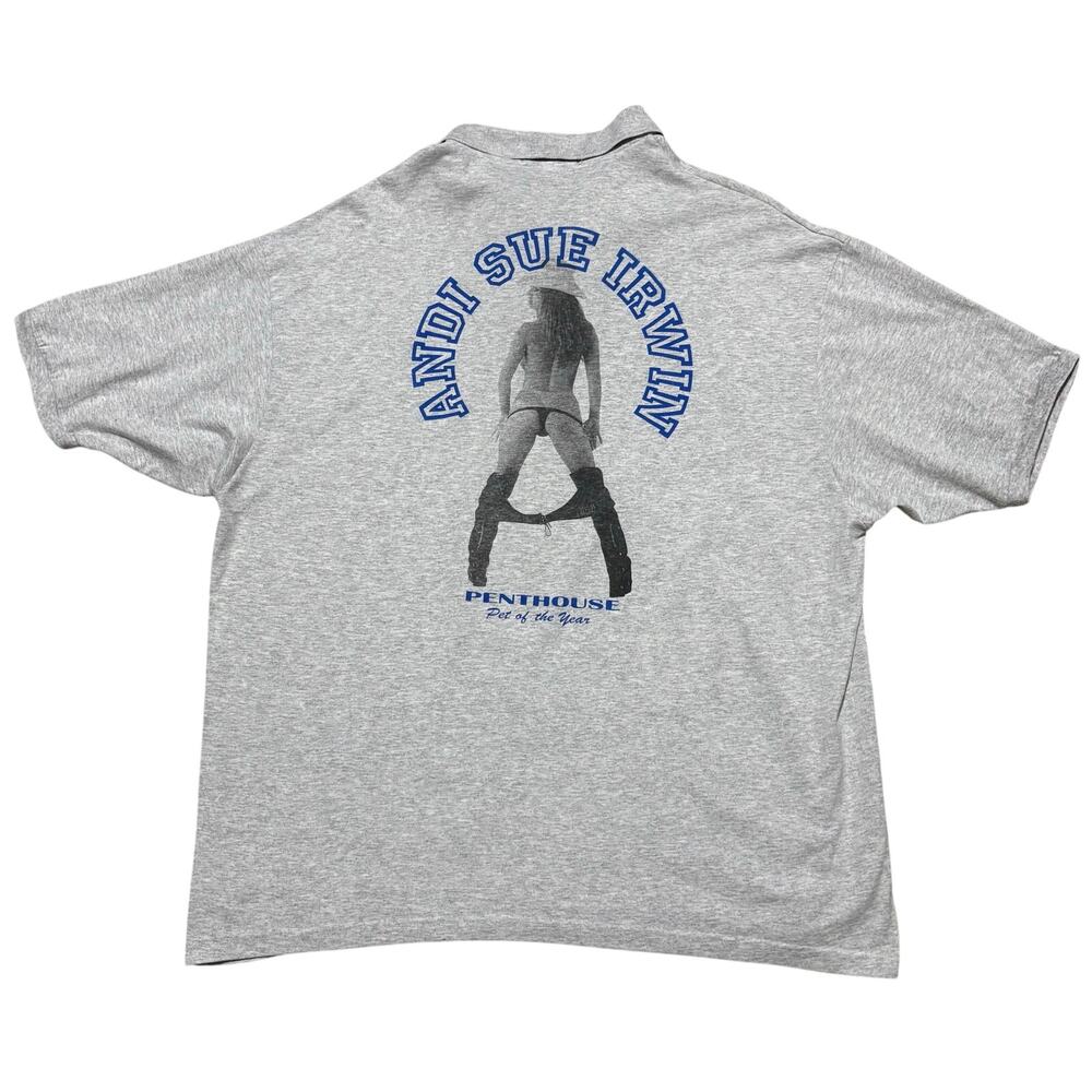 Penthouse Pet of the Year Andi Sue Irwin Gray Polo Promo Shirt XXL Vintage 90's‎